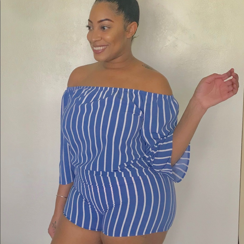 Blue and White Romper